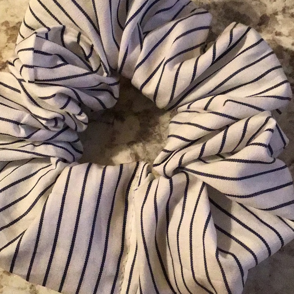Navy blue white pinstripe oxford shirt scrunchie